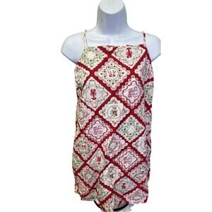 🍓 Monteau Los Angeles Women’s L Red Floral Print Cami Top Cottagecore Cute Tank
